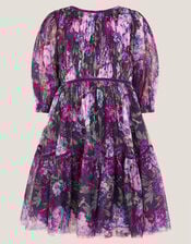 Floral Tulle Party Dress, Purple (PURPLE), large