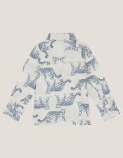 Leopard Print Long Sleeve Shirt, White (WHITE), large