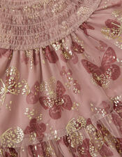 Butterfly Foil Print Party Dress, Pink (PINK), large