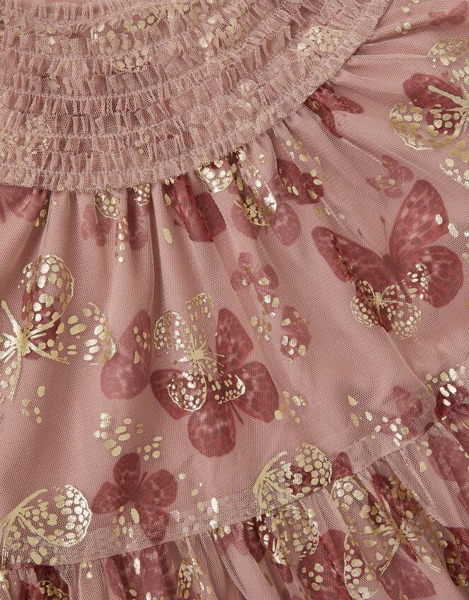 Butterfly Foil Print Party Dress, Pink (PINK), large