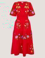 Emma Floral Embroidered Midi Dress, Red (RED), large