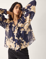 Sasha Floral Print Ruffle Blouse, Blue (NAVY), large
