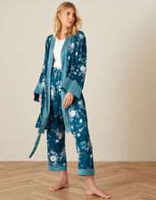 Floral Satin Robe, Teal (TEAL), large