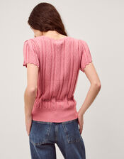 Edie Floral Embroidered Short Sleeve Jumper, Pink (PINK), large