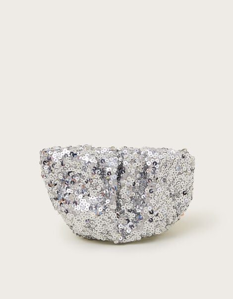 Sequin Embellished Ruched Bag, Silver (SILVER), large