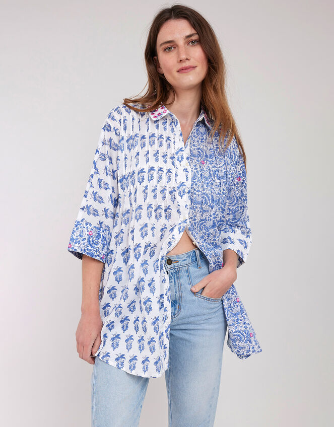 East Aoki Block Print Shirt, Blue (BLUE), large