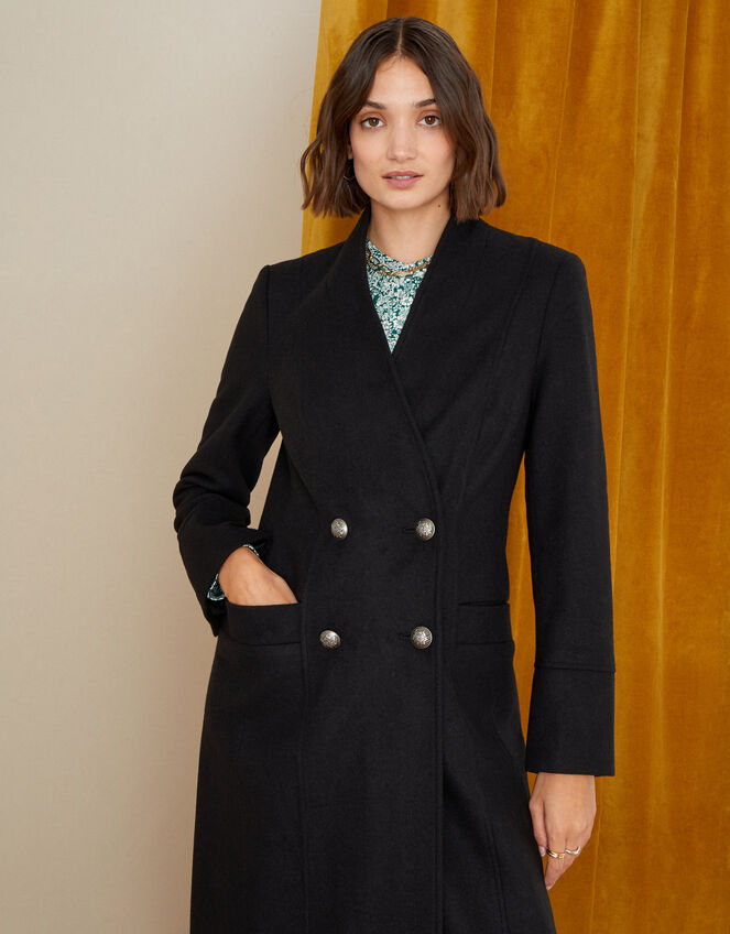 Joey Long Coat in Wool Blend, Black (BLACK), large