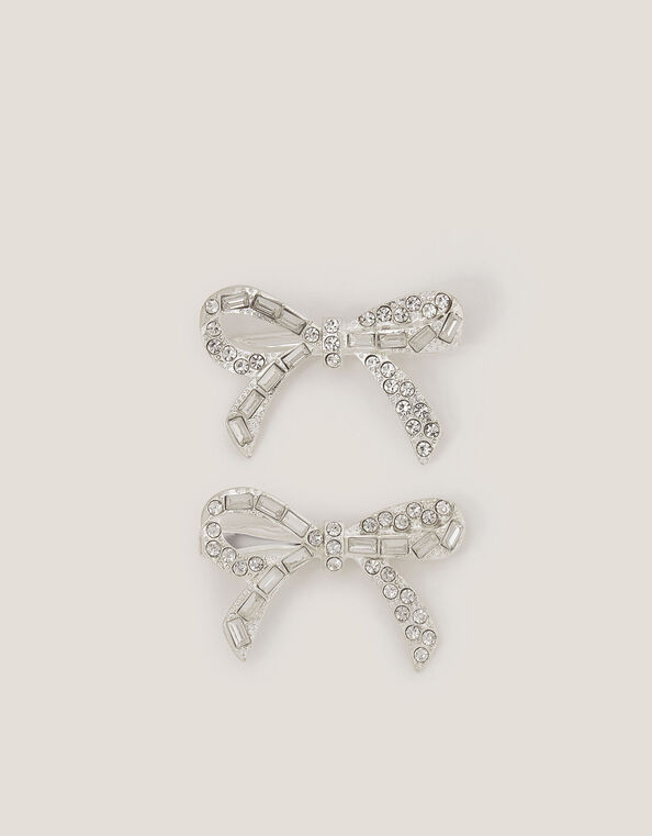 2-Pack Diamanté Bow Hair Clips, , large