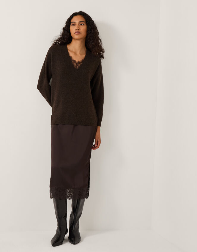 Fay Sweater Slip Dress, Brown (CHOCOLATE), large