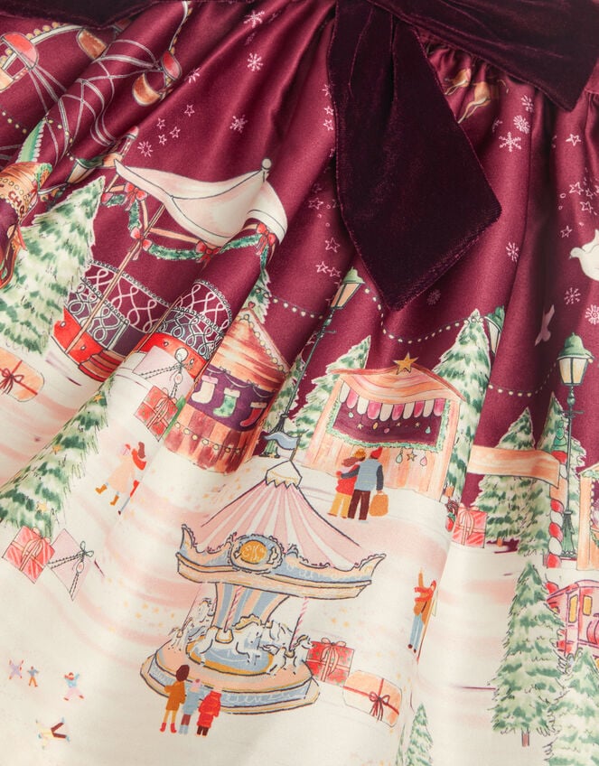 Christmas Scene Satin Skirt, Red (BURGUNDY), large