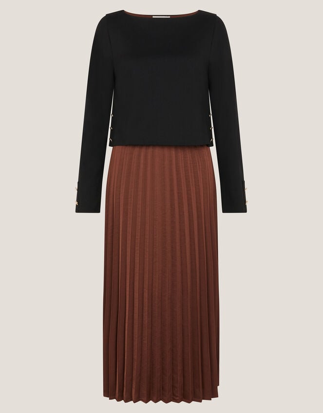 Flora Jersey Pleated Midi Dress, Brown (CHOCOLATE), large