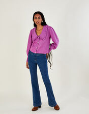 Collar Pearl Button Cardigan, VIOLET, large