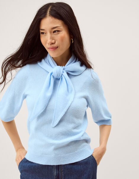 Sadie Scarf Knit Jumper, Blue (BLUE), large