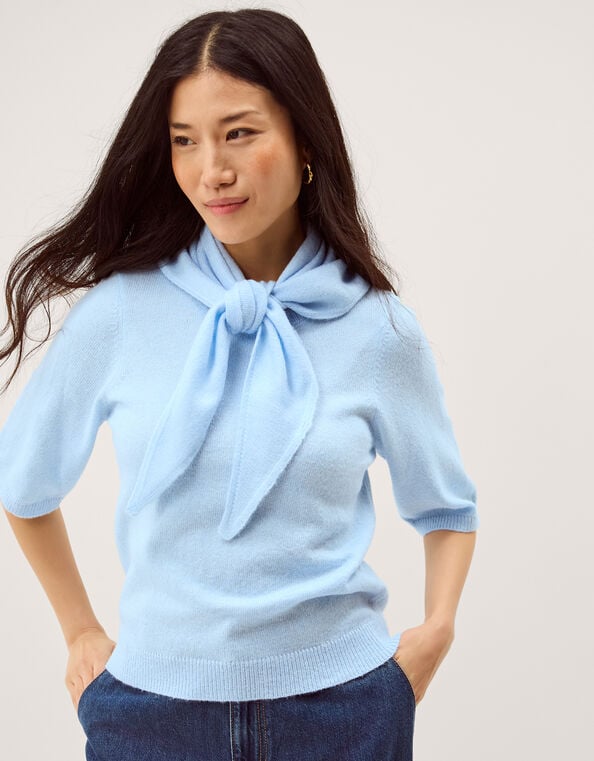 Sadie Scarf Knit Jumper, Blue (BLUE), large
