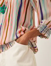 Sally Stripe Long Sleeve Top, White (WHITE), large
