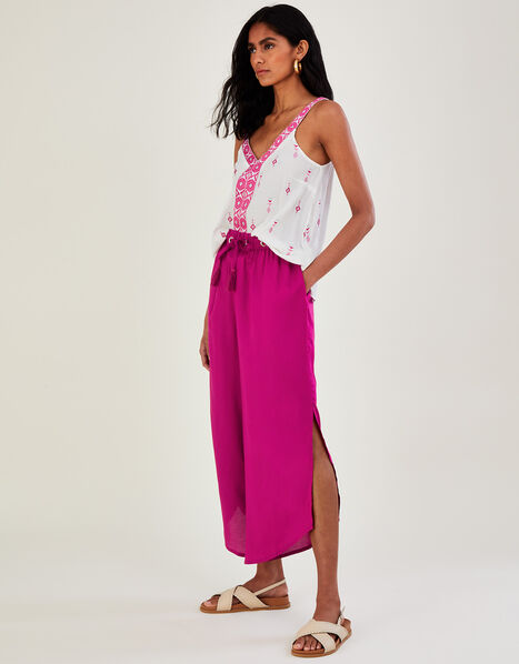 Plain Wide Leg Trousers in LENZING™ ECOVERO™ Pink, Pink (MAGENTA), large