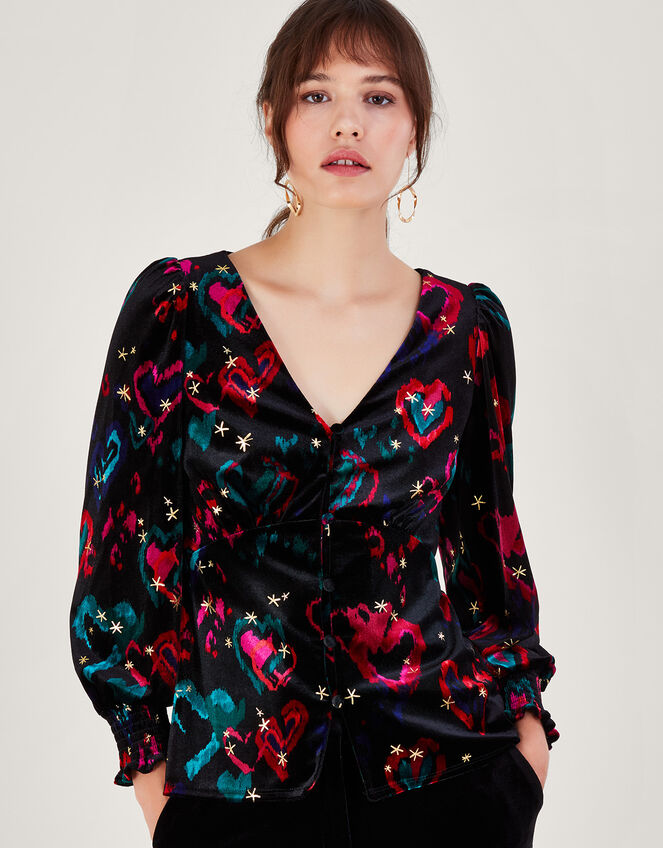 Hattie Velvet Heart Top, Black (BLACK), large