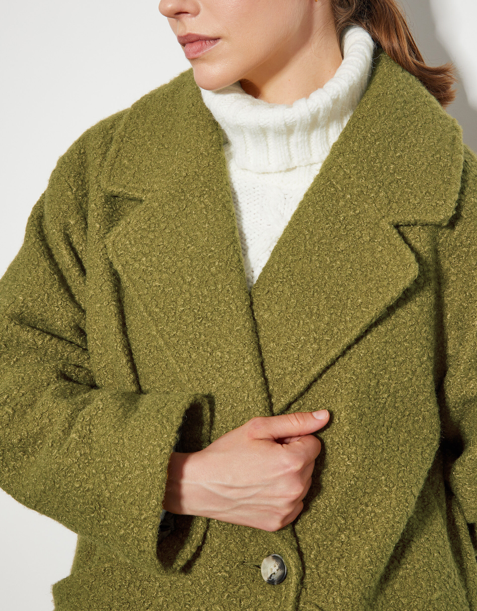 Ophelia Double Breasted Boucle Coat Green