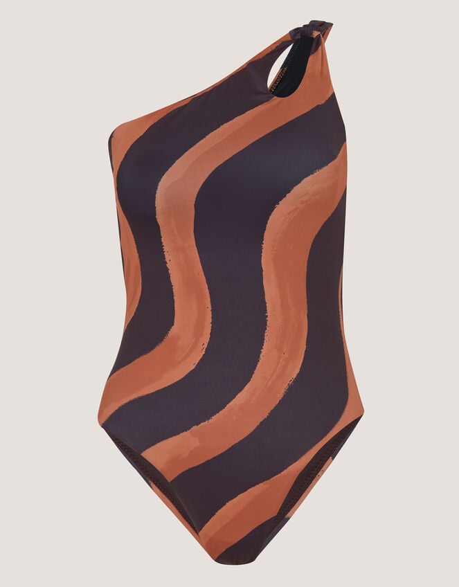 Callie Thorpe x Monsoon One-Shoulder Wave Print Shaping Swimsuit, Black (BLACK), large