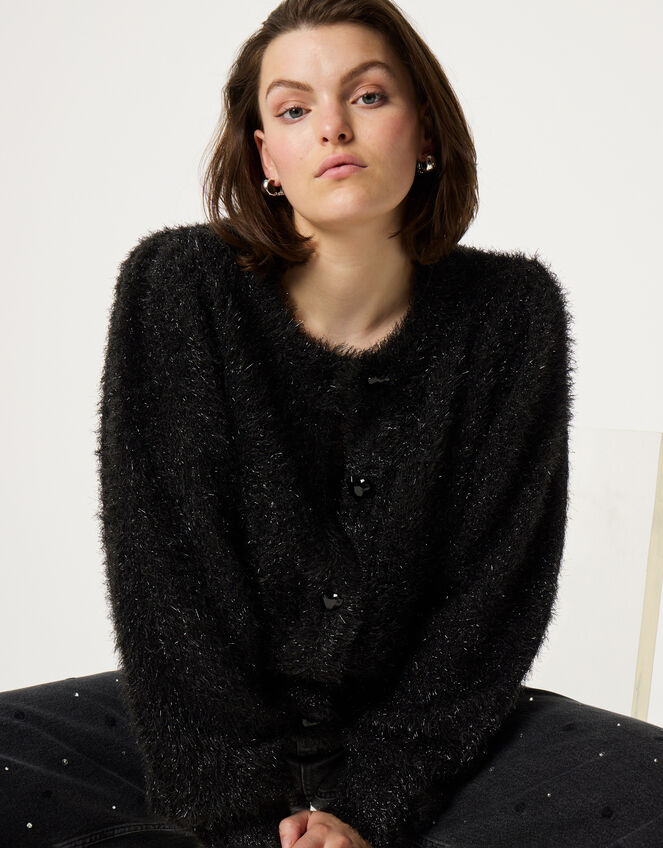 Fabienne Chapot Metallic Fluffy Cardigan, Black (BLACK), large
