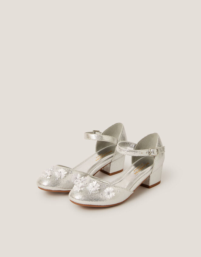 Applique Flower Metallic Two-Part Heels, Silver (SILVER), large