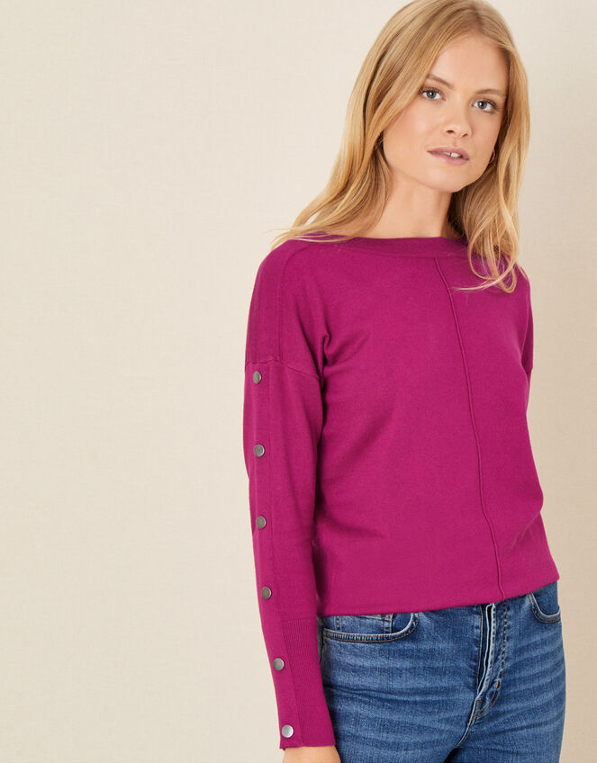 Studded Slash Neck Jumper, Pink (MAGENTA), large