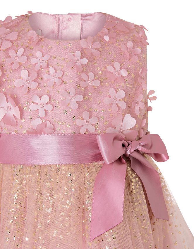Baby Alison 3D Flower Glitter Dress, Pink (DUSKY PINK), large