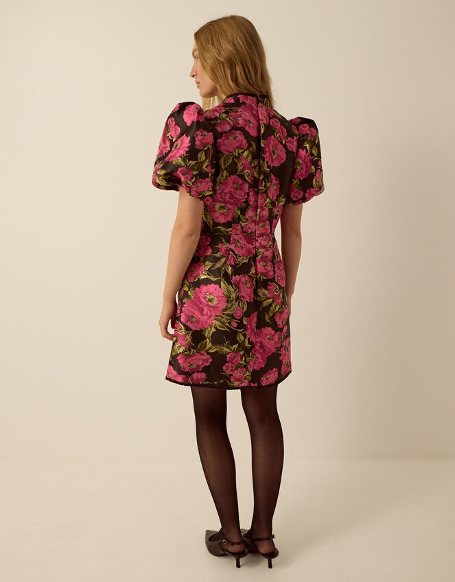 Monsoon x Queens of Archive Dionne Puff Sleeve Floral Jacquard Mini Dress​, Pink (PINK), large