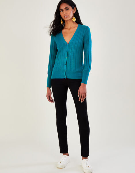 Pointelle Cable Cardigan with LENZING™ ECOVERO™  Teal, Teal (TEAL), large