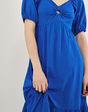 Puff Sleeve O-Ring Detail Midi Dress, Blue (COBALT), large