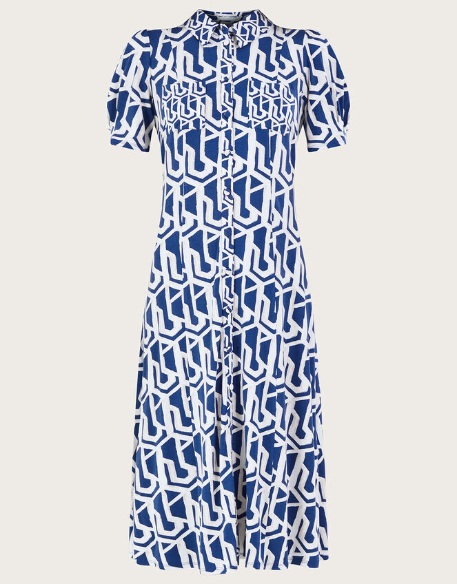 Rizzoli Geometric Print Shirt Dress, Blue (COBALT), large