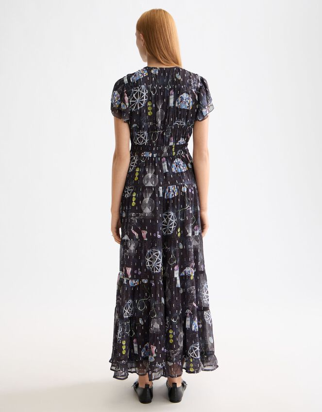Scotch & Soda Print Gathered Maxi Dress, Blue (NAVY), large
