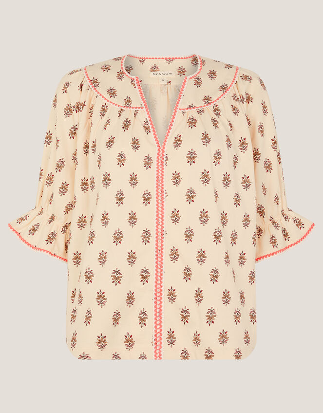 Laurie Floral Print Jersey Top, Ivory (IVORY), large