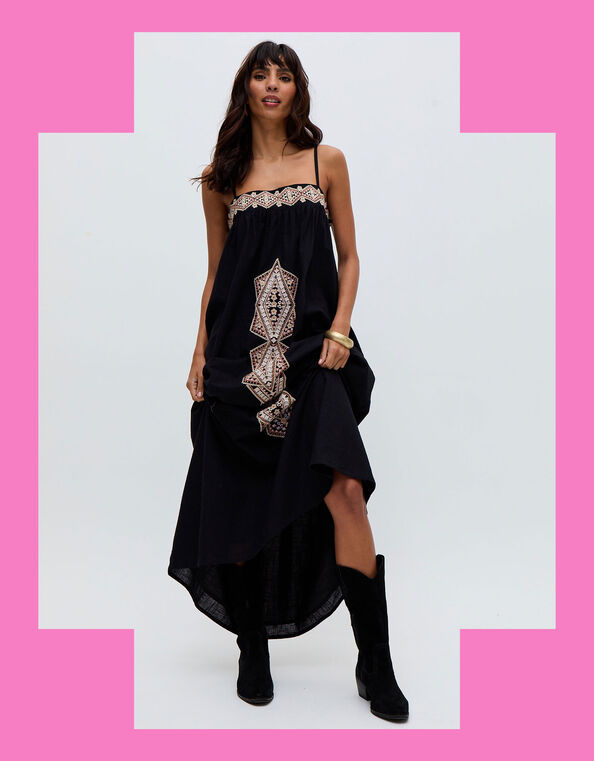 Raffya Sapphire Embroidered Maxi Dress, Blue (NAVY), large