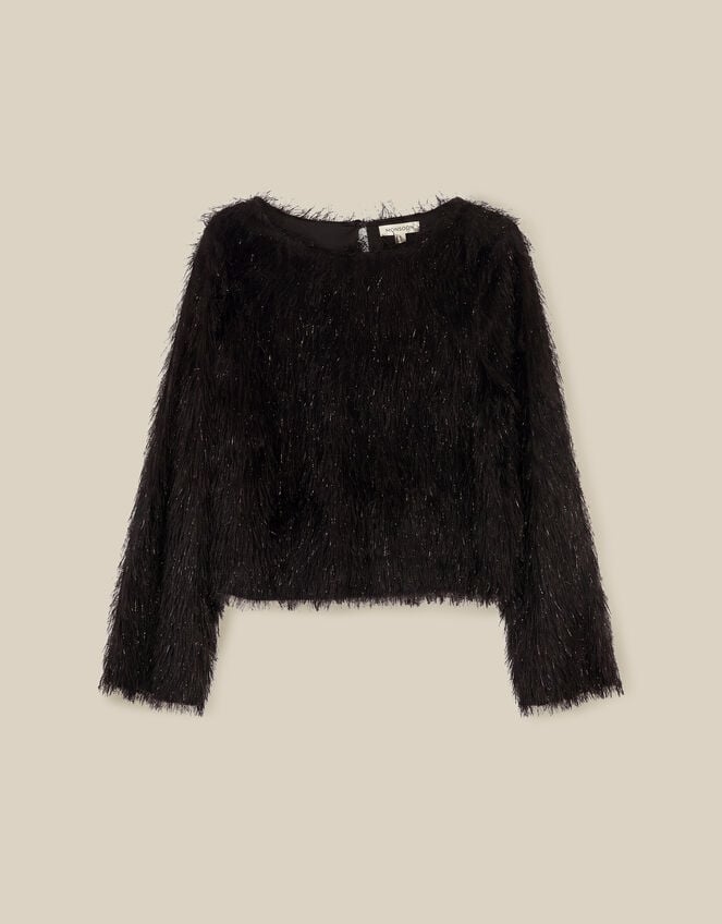 Tessa Long Sleeve Fringe Top, Black (BLACK), large