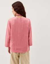 Alexis Knot Button Linen Top, Pink (DUSKY PINK), large