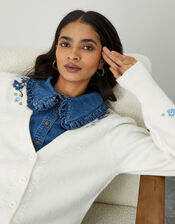 Short Button Through Embroidered Cardigan, Ivory (IVORY), large