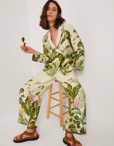 Fleur Floral Wide Leg Pants, Cream (CREAM), large