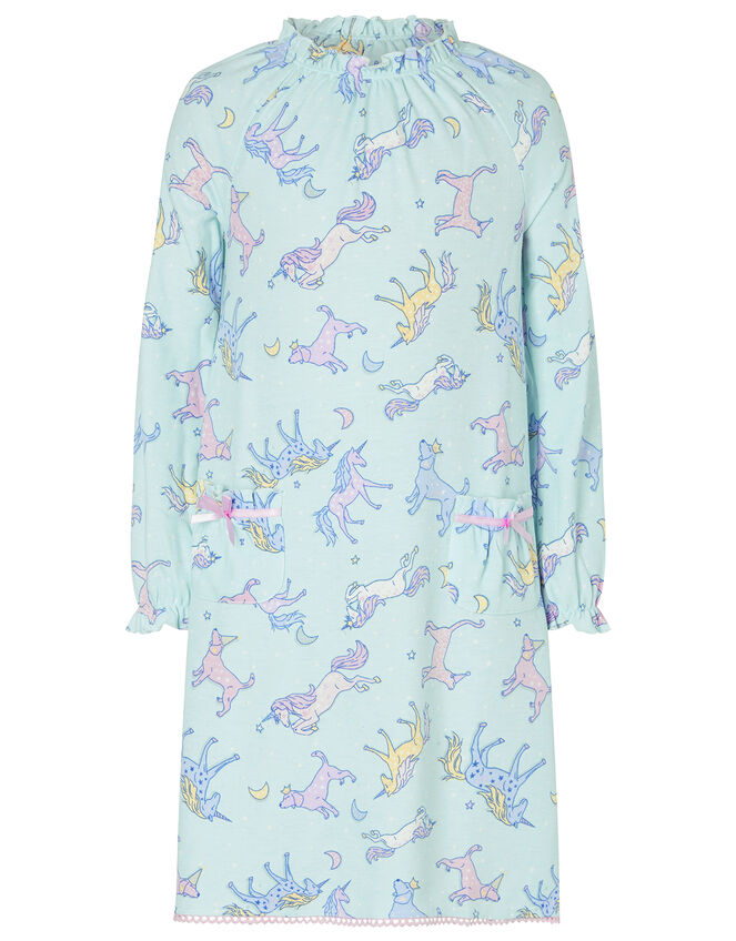Unicorn Print Nightdress, Blue (AQUA), large