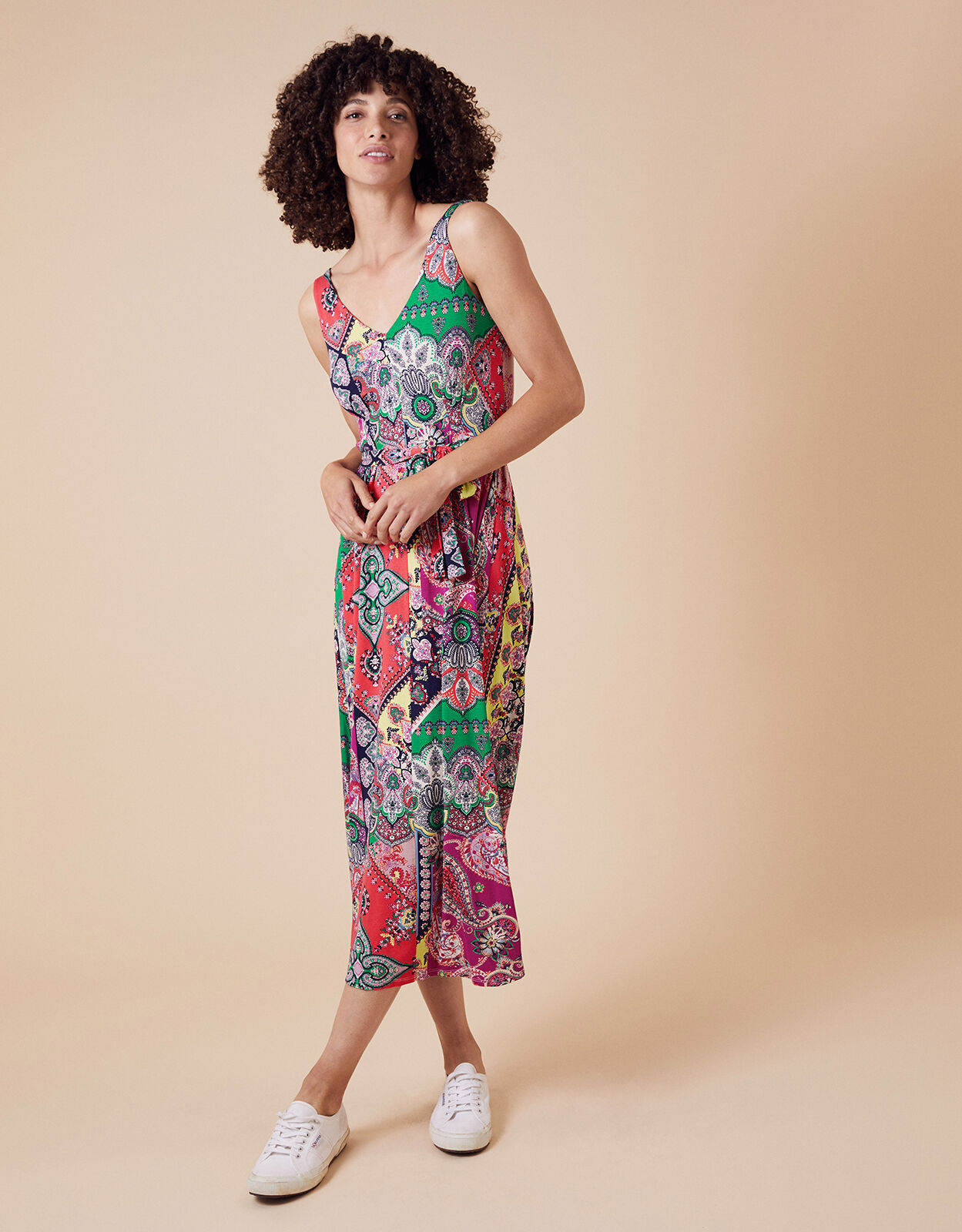 Carolyn Scarf Print Jersey Midi Dress Pink Day Dresses Monsoon