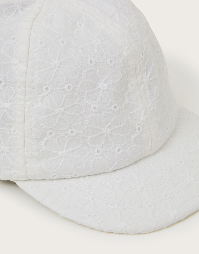 Baby Broderie Bow Cap, White (WHITE), large
