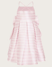 Stripe Bow Twill Party Dress, Pink (PINK), large