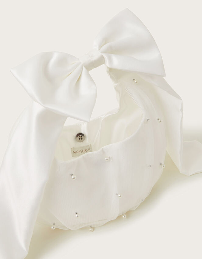 Pearly Bow Handle Tulle Bag, , large