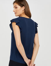 Nessa Short Sleeve Blouse in LENZING™ ECOVERO™, Blue (NAVY), large