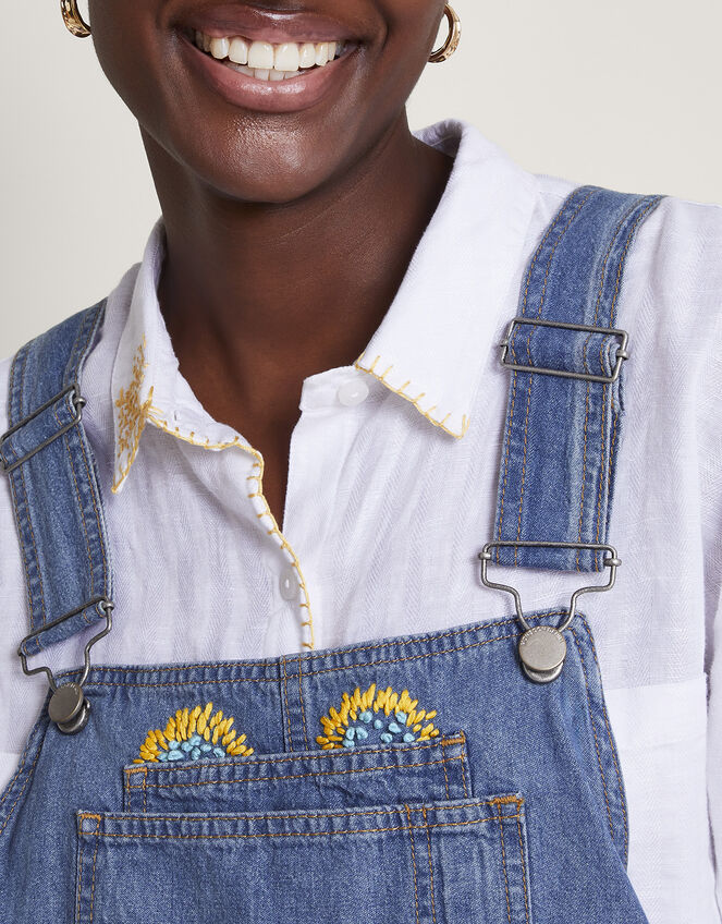 Tia Upcycled Denim Dungarees, Blue (DENIM BLUE), large
