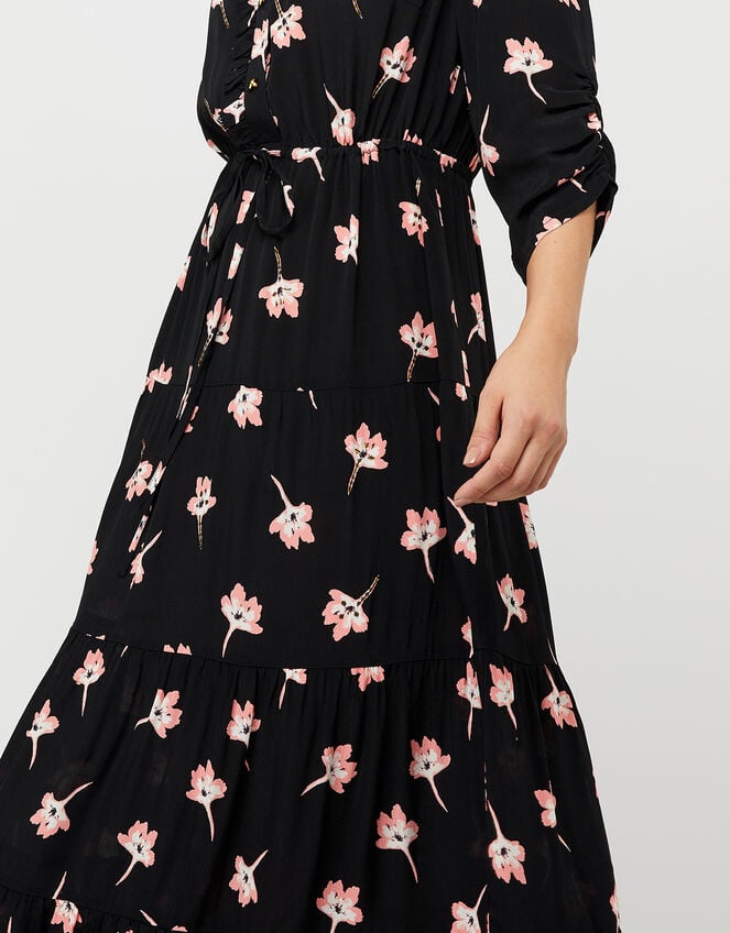 Mazi Floral Print Tiered Dress, Black (BLACK), large