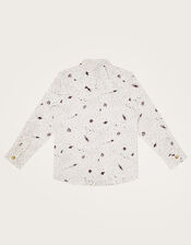 Space Print Long Sleeve Slub Shirt, Ivory (IVORY), large