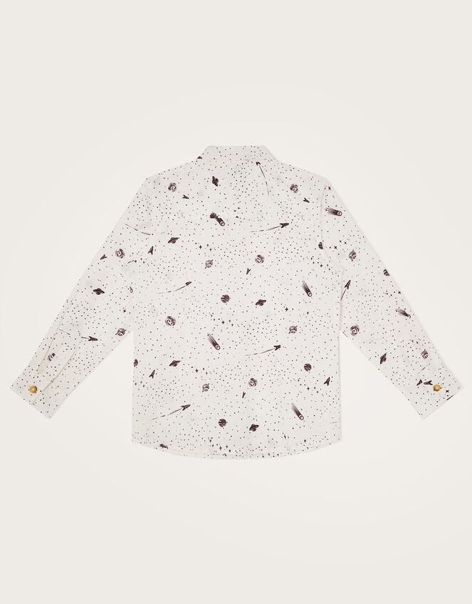 Space Print Long Sleeve Slub Shirt, Ivory (IVORY), large