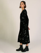 Traffic People Blain Floral Velvet Midi Dress, Black (BLACK), large