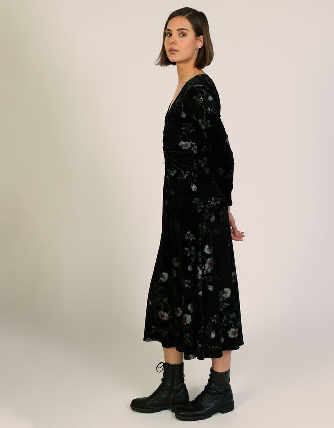 Traffic People Blain Floral Velvet Midi Dress, Black (BLACK), large